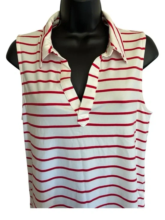 NWT Bobeau White Ivory Sleeveless Collared Top with Red Stripes Size M - Picture 4 of 6